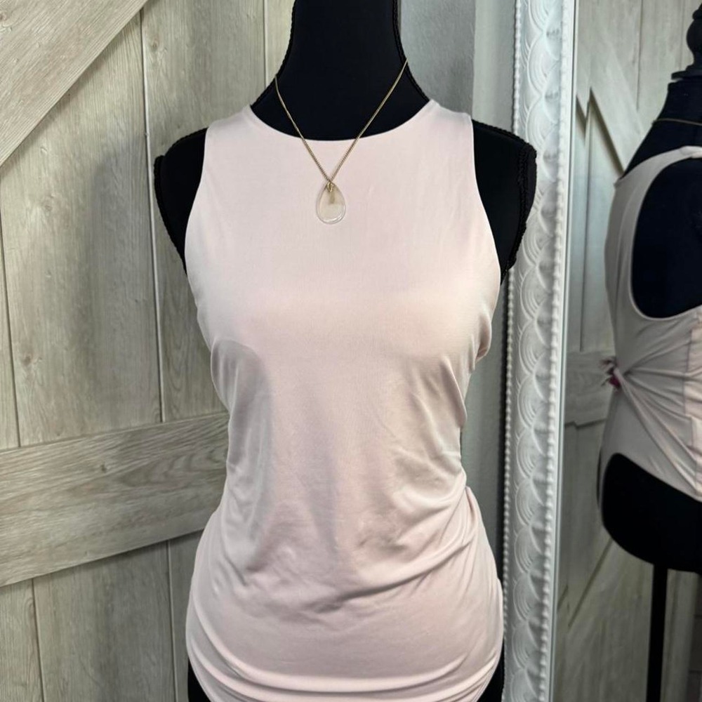 Express Body Contour High Neck Sleeveless Bodysuit in Blush Pink - Large